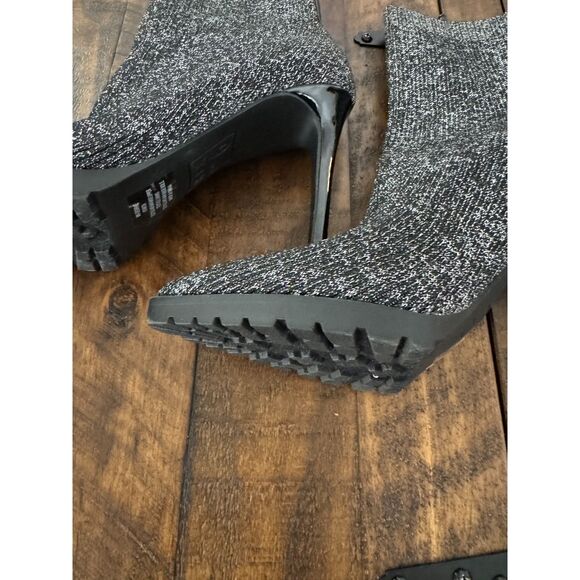 Black Metallic Knit Sock Booties NWOT - Picture 6 of 10